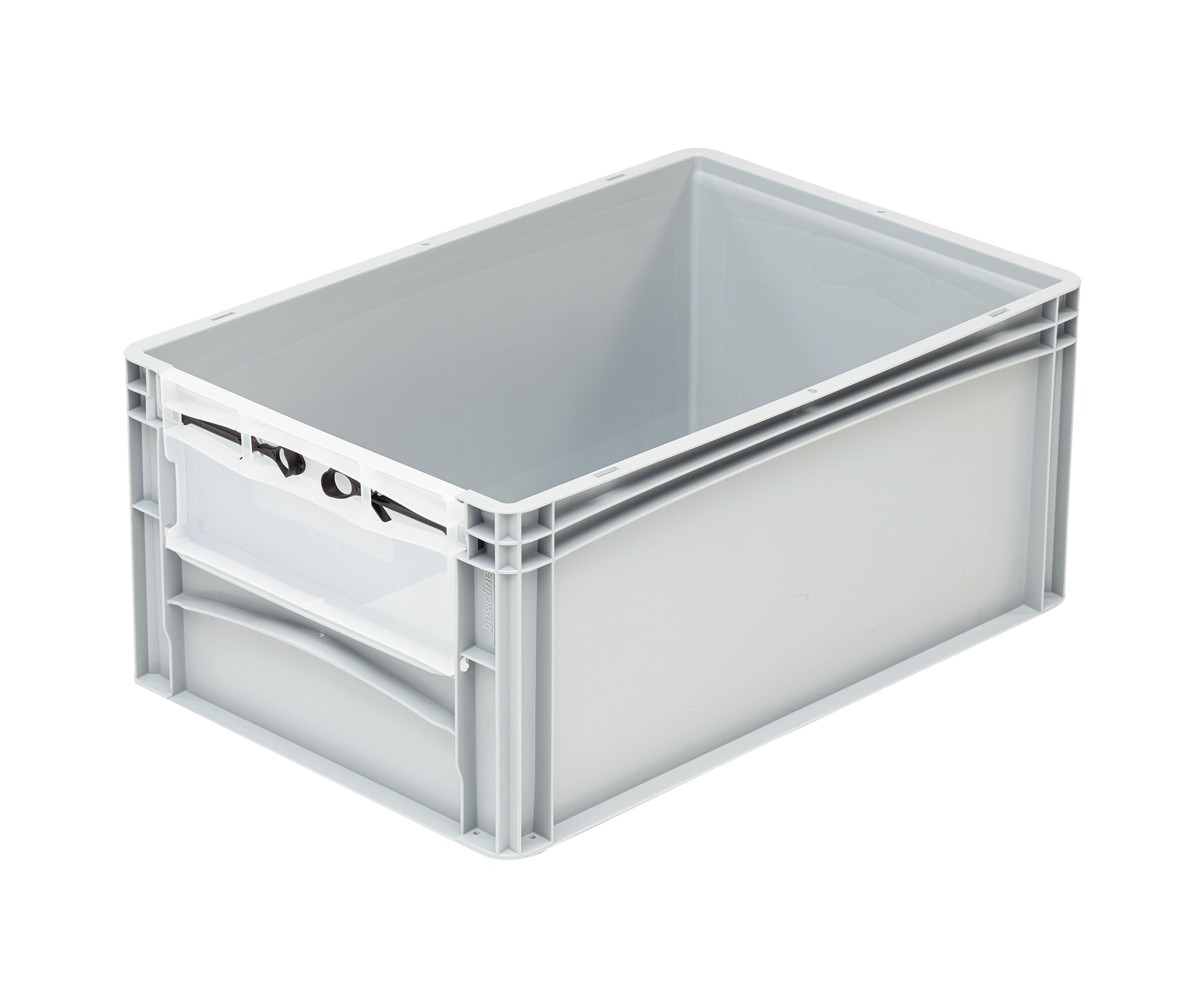basicline-Behälter / Entnahmeklappe Stirnseite+Muschelgriff basicline-Behälter / Entnahmeklappe Stirnseite+Muschelgriff