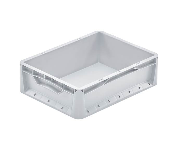 lightline-Behälter geschlossen / Handgriff geschlossen Graue Kunststoffbox mit offenen Griffmulden an den Seiten, rechteckige Form, stapelbar und für Lager- oder Transportzwecke geeignet.