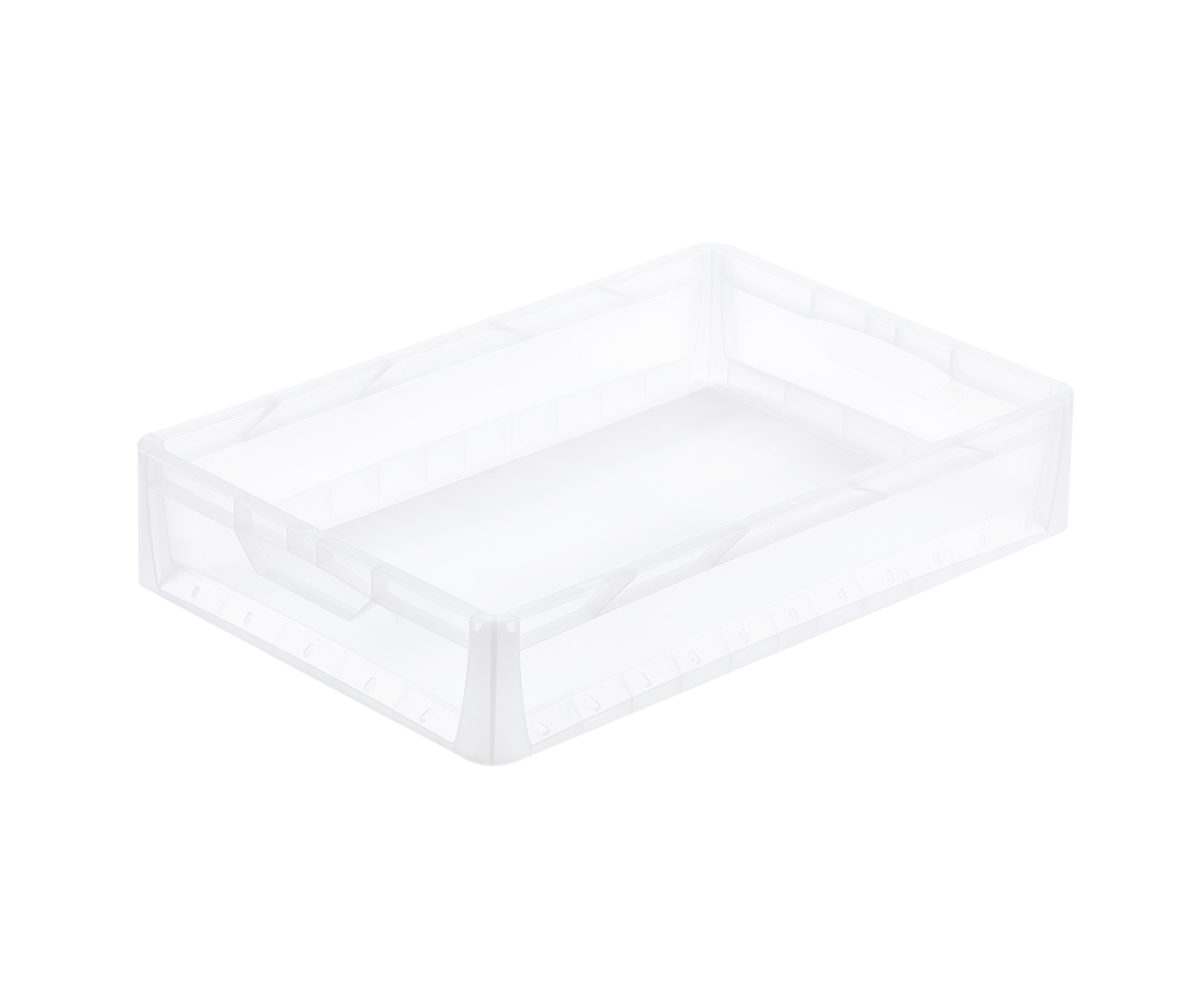 lightline-Behälter geschlossen / Handgriff geschlossen Transluzente Kunststoffbox mit glatten Seitenflächen und integrierten Griffmulden, rechteckige Form, geeignet für übersichtliche Aufbewahrung und leichte Inhaltskontrolle.
